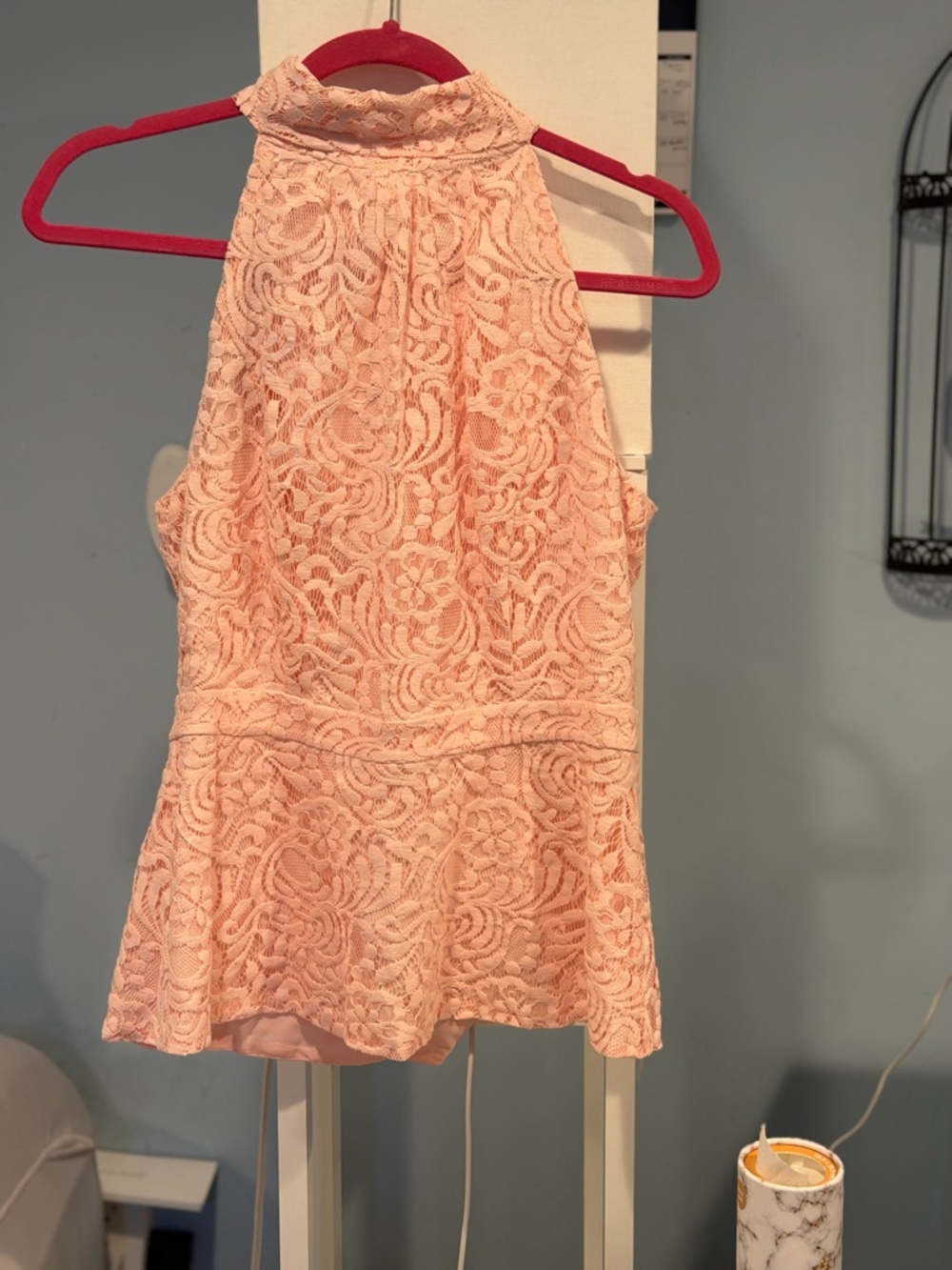 New York & Company Pink Lace Halter Peplum Top